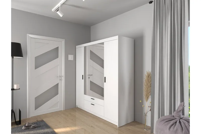 Norrbyn Garderobe med Speil 53x190x176,3 cm - Hvit - Oppbevaring - Garderober & garderobesystem