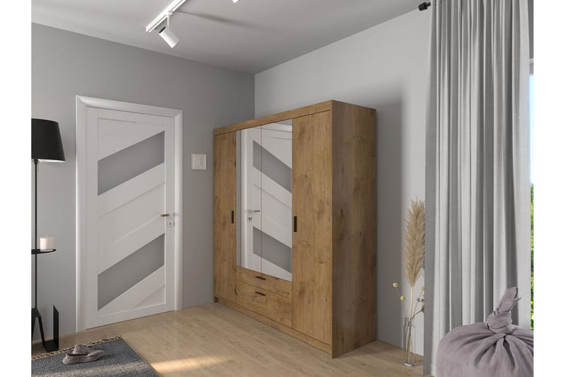 Norrbyn Garderobe med Speil 53x190x176,3 cm - Natur - Oppbevaring - Garderober & garderobesystem