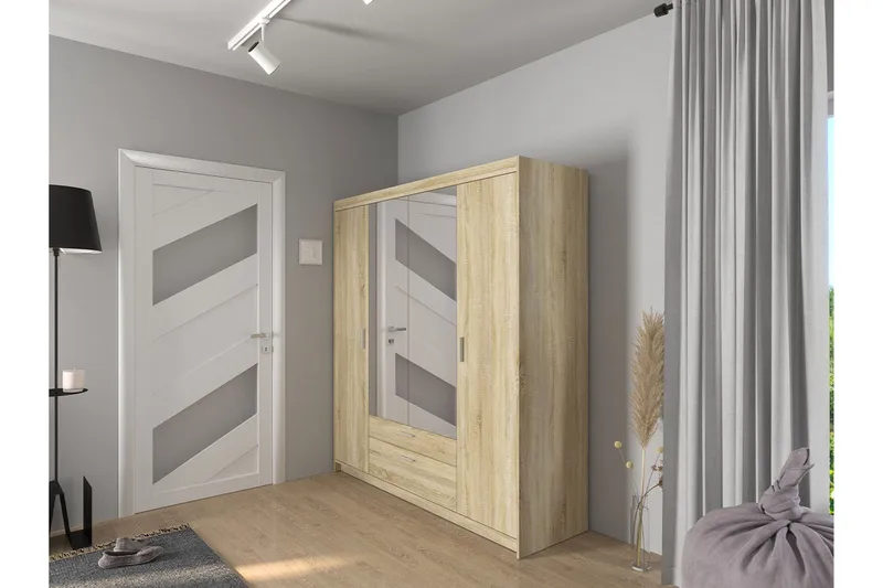 Norrbyn Garderobe med Speil 53x190x176,3 cm - Sonomaeik - Oppbevaring - Garderober & garderobesystem