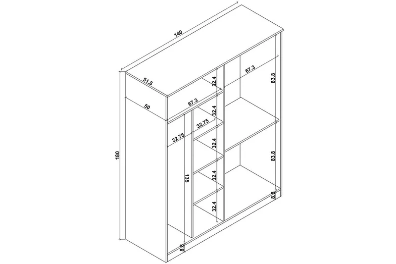 Olera Garderobe 140x180 cm - Natur - Oppbevaring - Garderober & garderobesystem