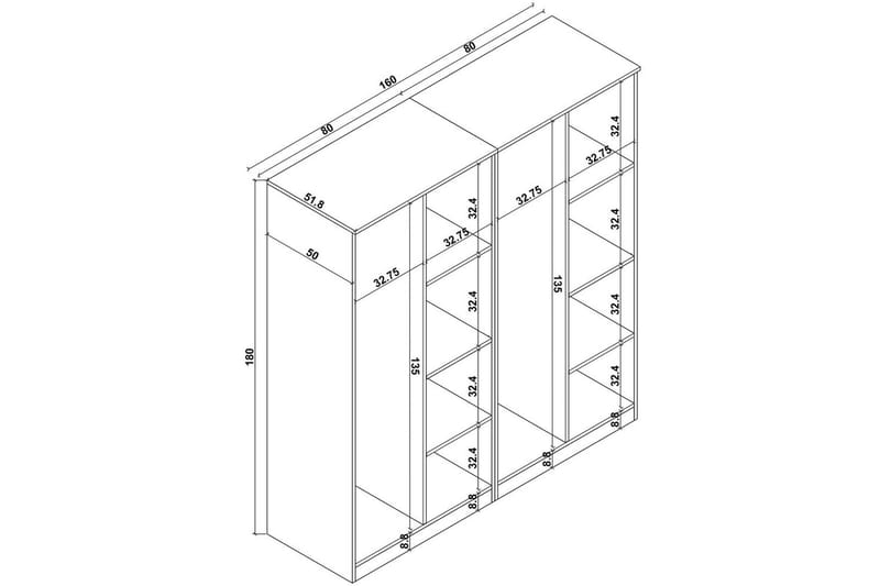Olera Garderobe 160x180 cm - Natur - Oppbevaring - Garderober & garderobesystem