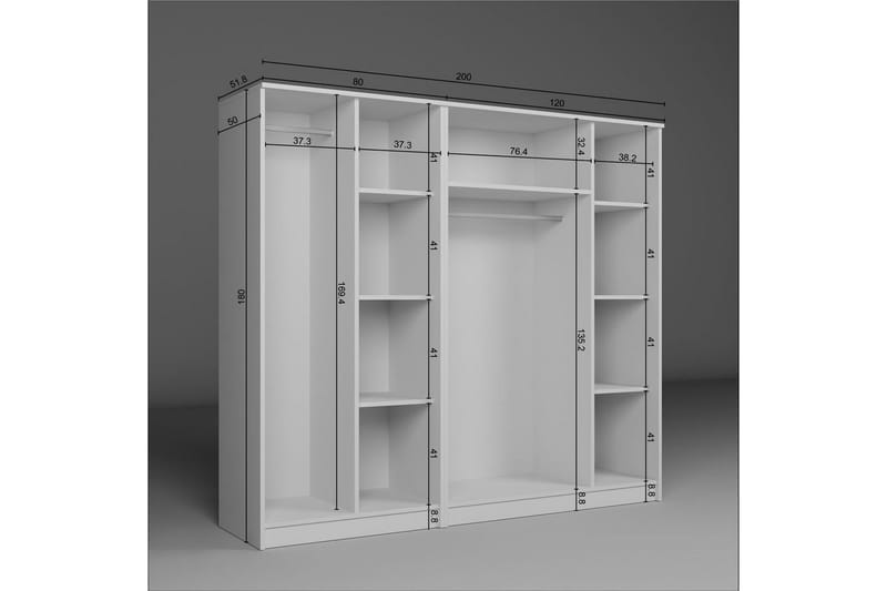 Olera Garderobe 200x180 cm - Hvit - Oppbevaring - Garderober & garderobesystem