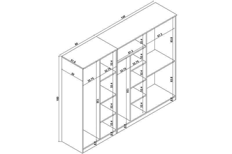 Olera Garderobe 220x180 cm - Natur - Oppbevaring - Garderober & garderobesystem