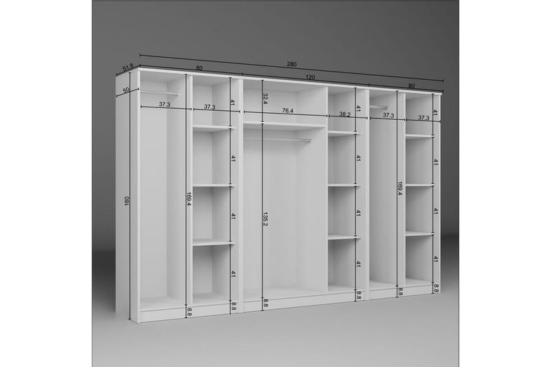 Olera Garderobe 280x180 cm - Hvit - Oppbevaring - Garderober & garderobesystem - Garderobeskap