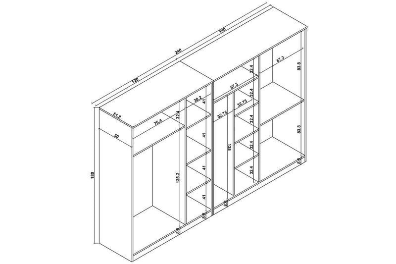 Olera Garderobeskap 280 cm i Lyst Tre - Brun - Oppbevaring - Garderober & garderobesystem