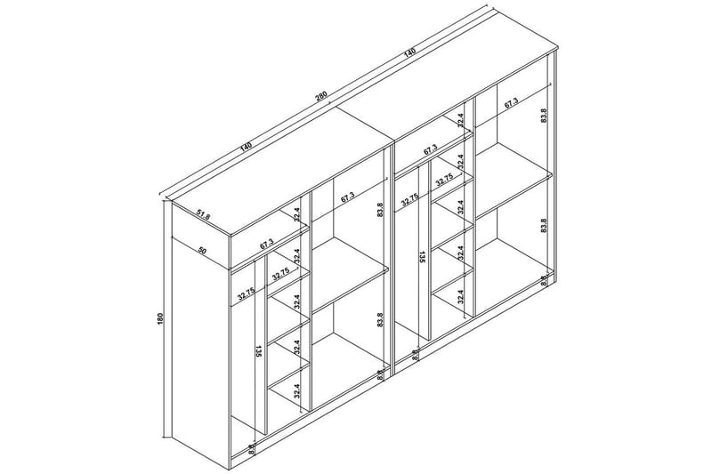 Olera Garderobeskap 280 cm i Malt Tre - Hvit - Oppbevaring - Garderober & garderobesystem