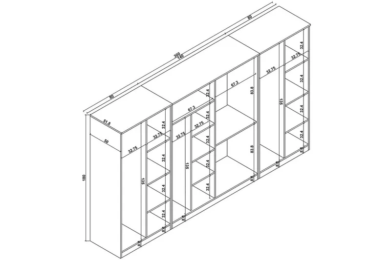 Olera Garderobesskåp 300x180 cm - Natur - Oppbevaring - Garderober & garderobesystem - Garderobeskap