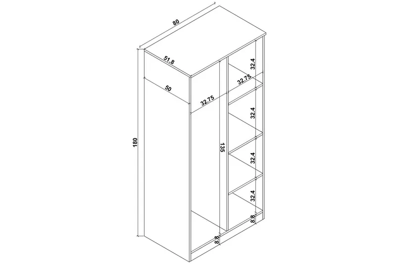 Olera Garderobesskåp 80x180 cm - Natur - Oppbevaring - Garderober & garderobesystem