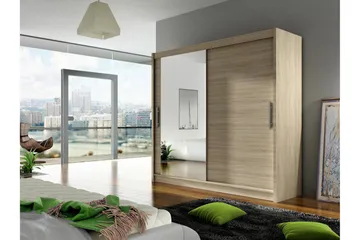 Prag Garderobe 180 cm Skyvedører Speil - Eik - Oppbevaring - Garderober & garderobesystem