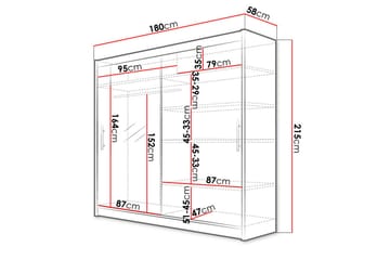Prag Garderobe 180x57x215 cm - Hvit - Oppbevaring - Garderober & garderobesystem