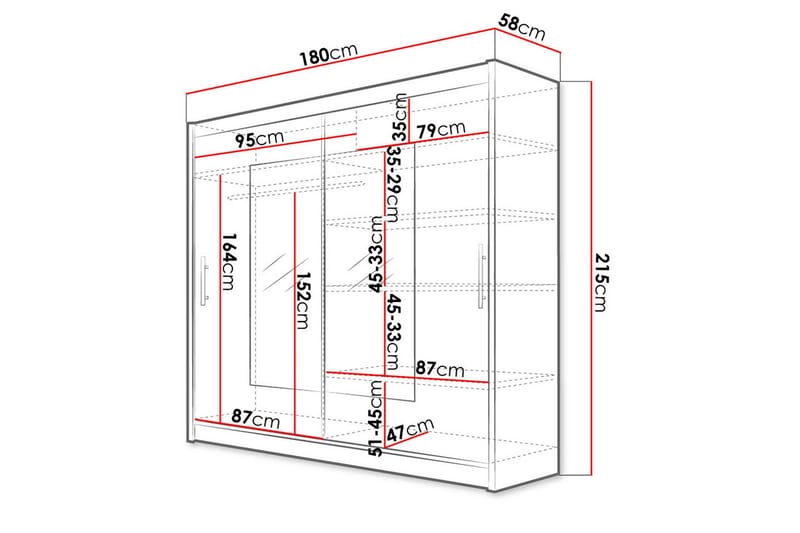 Prag Garderobe 180x57x215 cm - Hvit - Oppbevaring - Garderober & garderobesystem