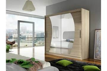 Prag Garderobe Skyvedører Bøyd Speil - Eik - Oppbevaring - Garderober & garderobesystem