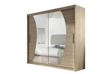 Prag Garderobe Skyvedører Bøyd Speil - Eik - Oppbevaring - Garderober & garderobesystem