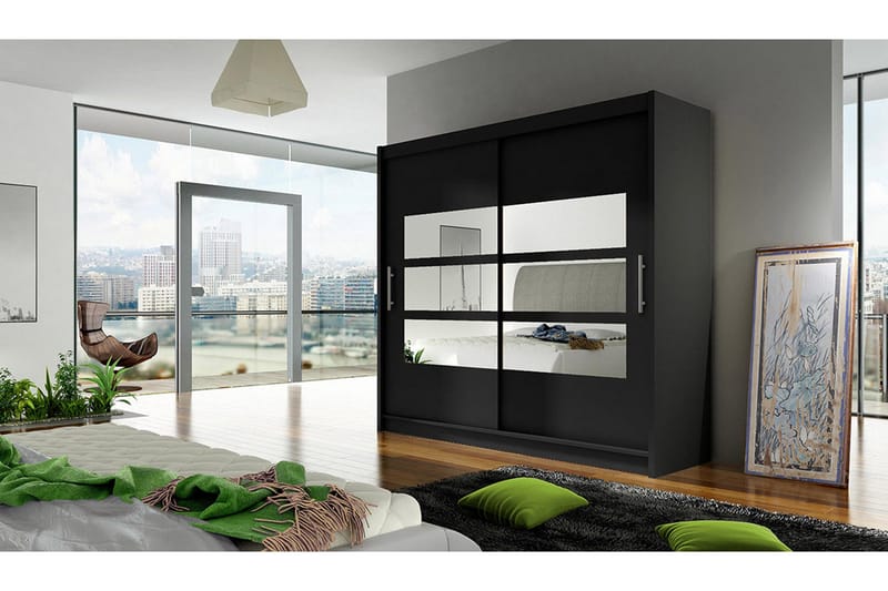Prag Garderobe Skyvedører Delt Speil - Svart - Oppbevaring - Garderober & garderobesystem