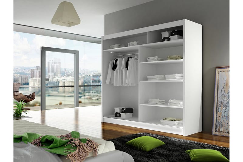 Prag Garderobe Skyvedører Delt Speil - Svart - Oppbevaring - Garderober & garderobesystem