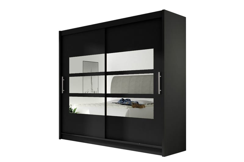 Prag Garderobe Skyvedører Delt Speil, Svart