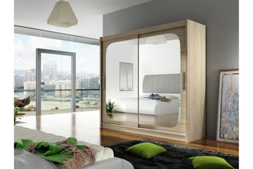 Prag Garderobe Skyvedører Firekantet Speil - Eik - Oppbevaring - Garderober & garderobesystem