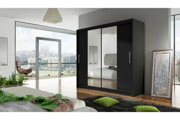 Prag Garderobe Skyvedører med Speil - Svart - Oppbevaring - Garderober & garderobesystem