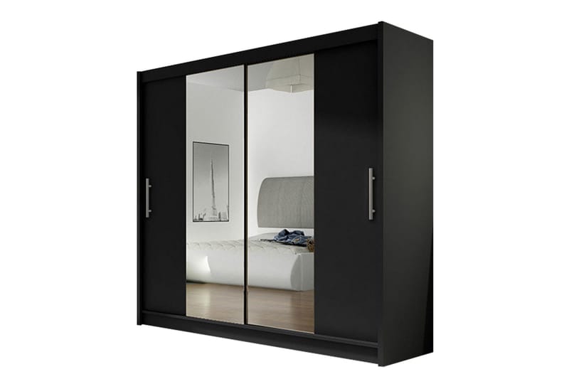 Prag Garderobe Skyvedører med Speil - Svart - Oppbevaring - Garderober & garderobesystem