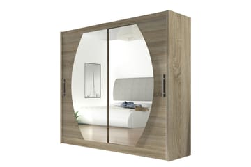 Prag Garderobe Skyvedører Rundtt Speil - Eik - Oppbevaring - Garderober & garderobesystem