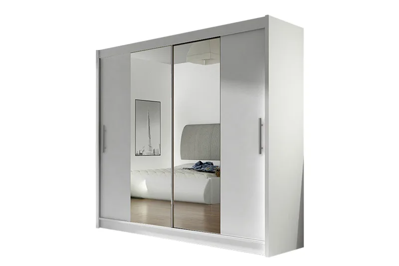 Prag Garderobe Skyvedører Smaltt Speil, Hvit