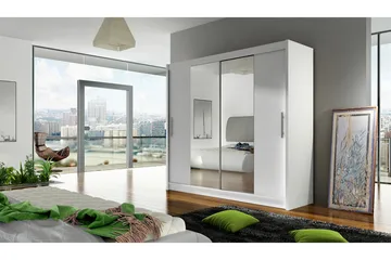 Prag Garderobe Skyvedører Smaltt Speil - Hvit - Oppbevaring - Garderober & garderobesystem