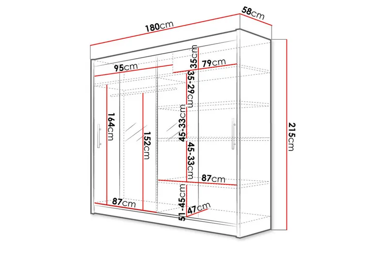 Prag Garderobe Skyvedører Smaltt Speil - Hvit - Oppbevaring - Garderober & garderobesystem