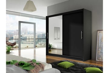 Prag Stor Garderobe med Skyvedører + Speil - Svart / Sølv - Oppbevaring - Garderober & garderobesystem