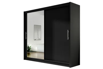 Prag Stor Garderobe med Skyvedører + Speil - Svart / Sølv - Oppbevaring - Garderober & garderobesystem