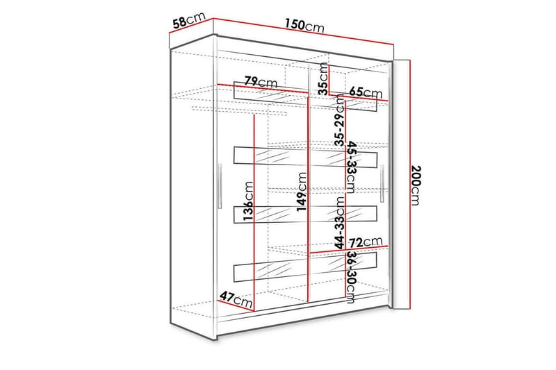 Presto Garderobe 58x150 cm - Hvit/Svart - Oppbevaring - Garderober & garderobesystem