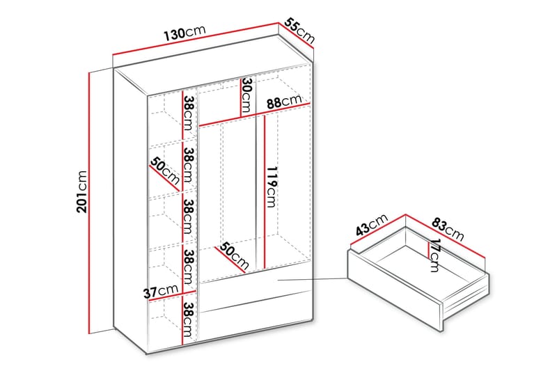 Sigmana Garderobeskap 130x201 cm - Brun - Oppbevaring - Garderober & garderobesystem