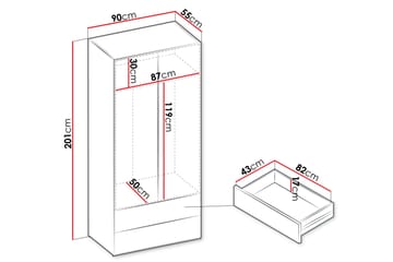 Sigmana Garderobeskap 90x201 cm - Lys Grå - Oppbevaring - Garderober & garderobesystem
