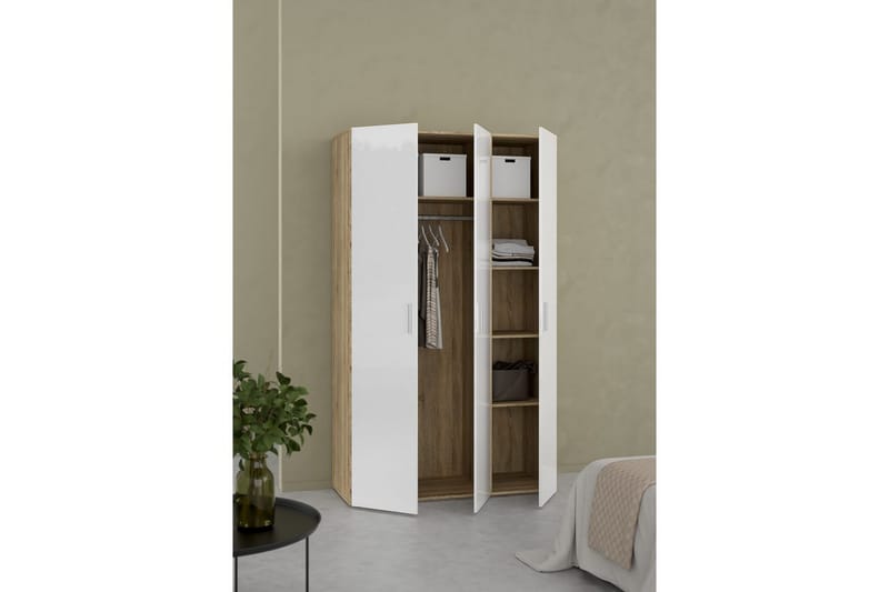 Suntia Garderobe 118x201 cm - Hvit/Natur - Oppbevaring - Garderober & garderobesystem