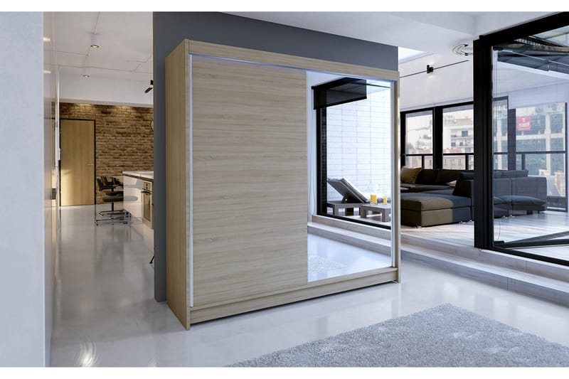 Talin Garderobe 180x58x215 cm - Beige / Grå /  Hvit - Oppbevaring - Garderober & garderobesystem
