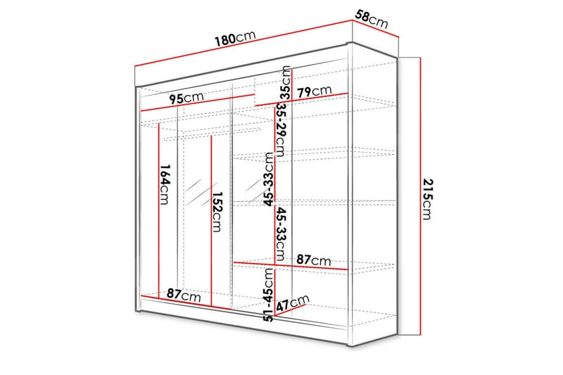 Talin Garderobe 180x58x215 cm - Hvit - Oppbevaring - Garderober & garderobesystem