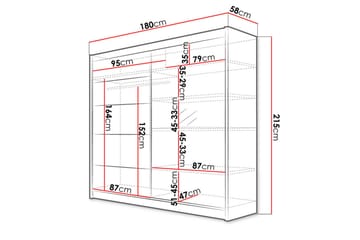 Talin Garderobe 58x180 cm - Hvit/Svart - Oppbevaring - Garderober & garderobesystem