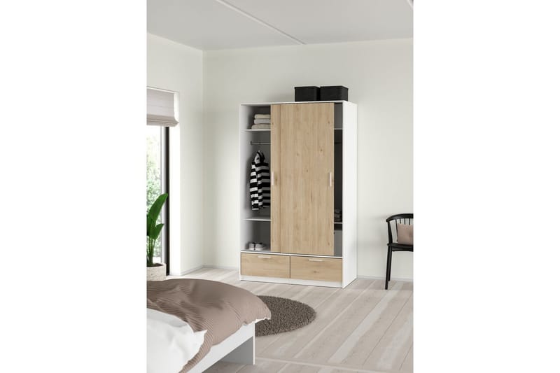Tetsu Garderobe 121x200 cm - Hvit/Natur - Oppbevaring - Garderober & garderobesystem