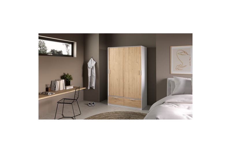 Tetsu Garderobe 121x200 cm - Hvit/Natur - Oppbevaring - Garderober & garderobesystem