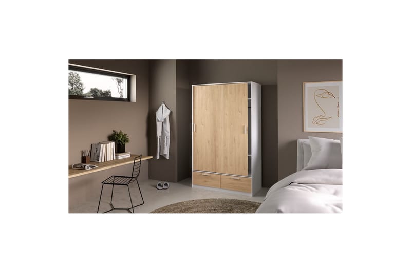 Tetsu Garderobe 121x200 cm - Hvit/Natur - Oppbevaring - Garderober & garderobesystem