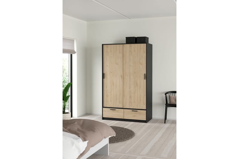 Tetsu Garderobe 121x200 cm - Mørk grå/Natur - Oppbevaring - Garderober & garderobesystem