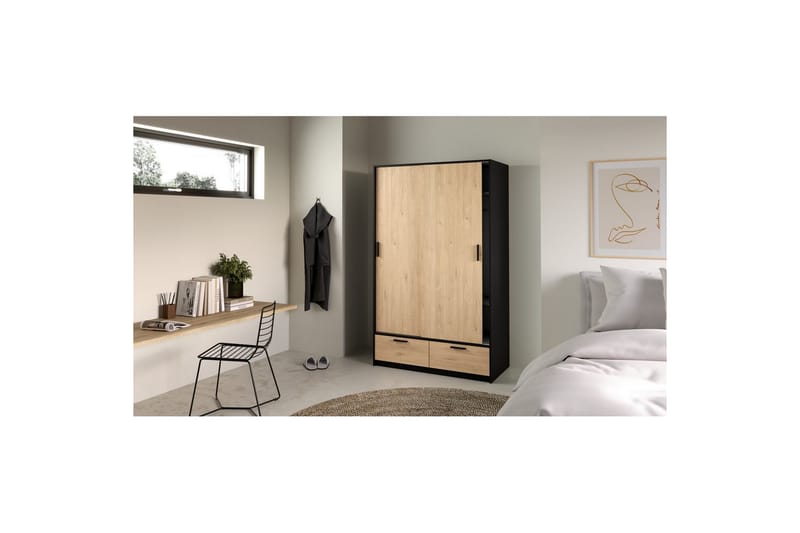 Tetsu Garderobe 121x200 cm - Mørk grå/Natur - Oppbevaring - Garderober & garderobesystem