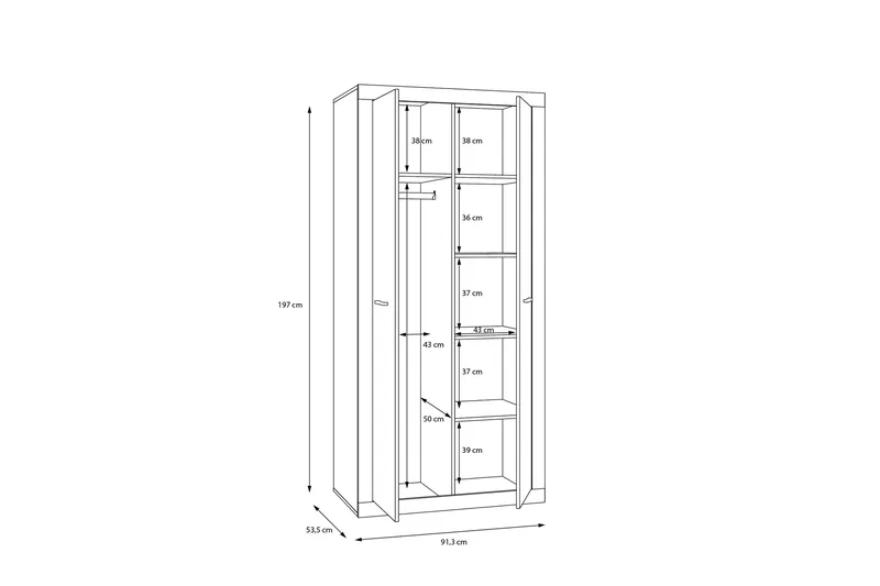 Tolovgrad Garderobe 54x92 cm - Grå/Hvit - Oppbevaring - Garderober & garderobesystem