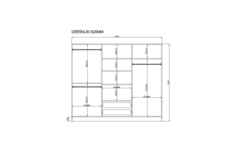 Travric Garderobe 210x180 cm - Matt Hvit - Oppbevaring - Garderober & garderobesystem