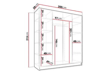 Vadstena Garderobe 200 cm - Hvit/Svart - Oppbevaring - Garderober & garderobesystem