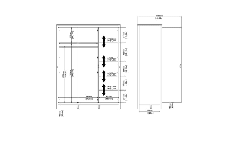 Vallvidera garderobeskap 58x150 cm - Hvit - Oppbevaring - Garderober & garderobesystem