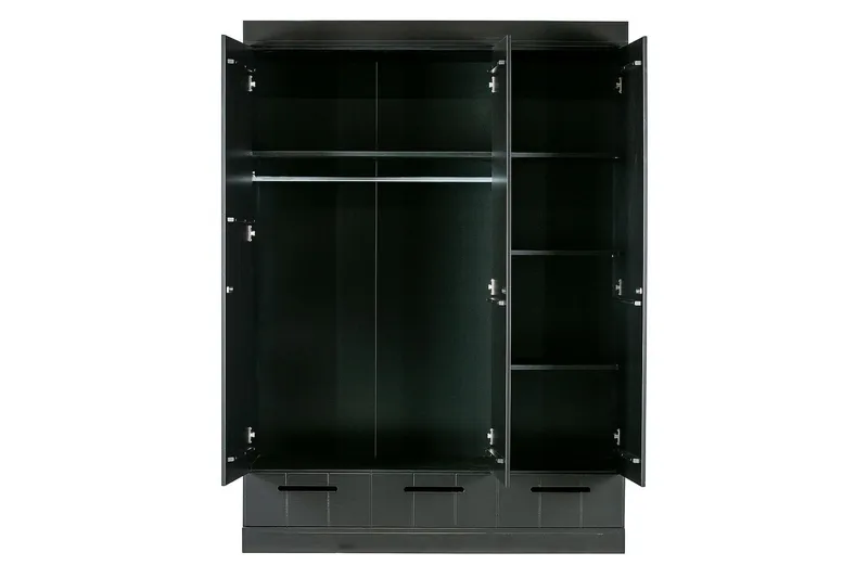 Varius Garderobe 140x53 cm 3 Dører - Furu/Svart - Oppbevaring - Garderober & garderobesystem