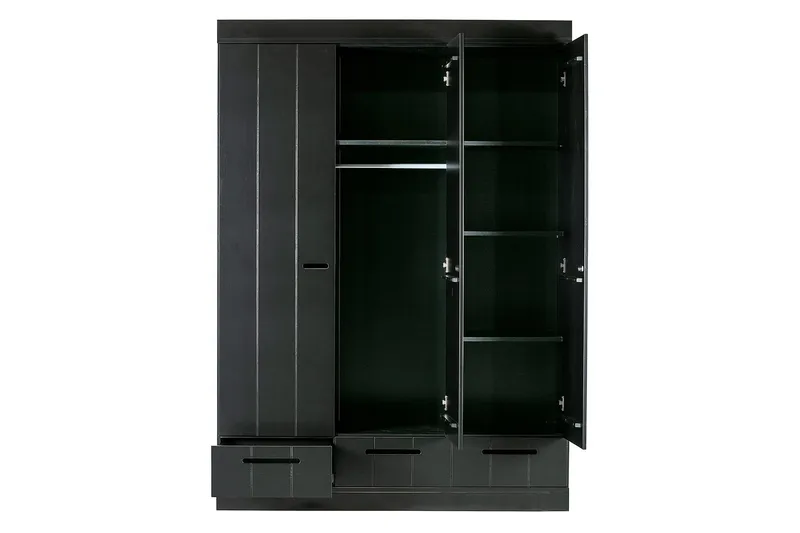 Varius Garderobe 140x53 cm 3 Dører - Furu/Svart - Oppbevaring - Garderober & garderobesystem