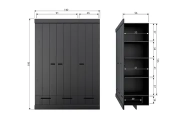 Varius Garderobe 140x53 cm 3 Dører - Furu/Svart - Oppbevaring - Garderober & garderobesystem