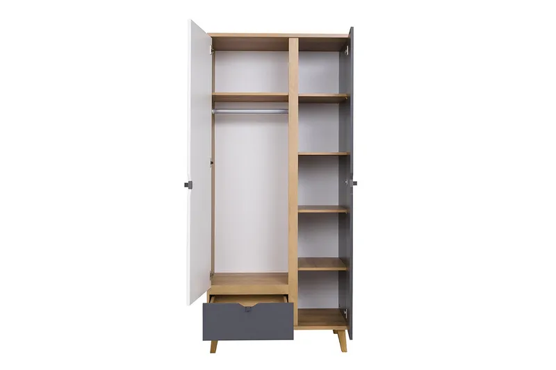 Vintra Garderobe 90 cm - Hvit/Grå/Tre - Oppbevaring - Garderober & garderobesystem