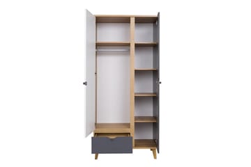 Vintra Garderobe 90 cm - Hvit/Grå/Tre - Oppbevaring - Garderober & garderobesystem